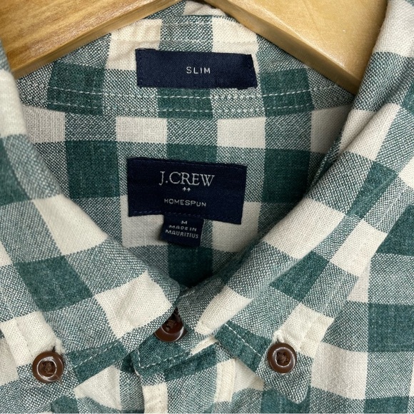 J. Crew Homespun Checkered Plaid Button Down Pocket Shirt Men’s Sz. M Green Slim - Picture 4 of 8